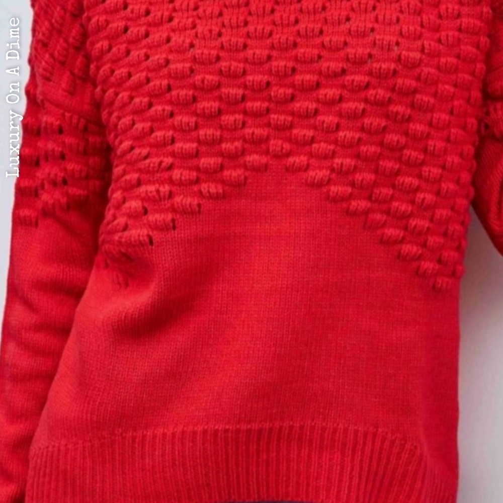 Distressed Openwork Breathable Knit Lightweight Sweater Pullover Red - Picture 5 of 9